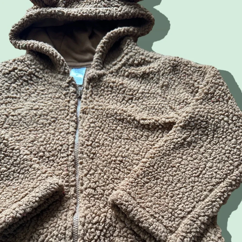 Toddler Carters Brown Zip Up Fleece Hoodie Jacket Teddy Bear Like Ears Size 4T